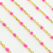 Gold Plated Sterling Silver Enamel Pink Color Cable Chain